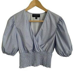 LAUNDRY BY SHELLI SEGAL Striped Puff Sleeve Top Blue and White EUC